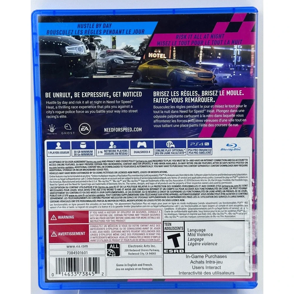 Need‎ For Speed Heat PS4 Game Playstation 4 Racing Adventure Teen ESRB Rated